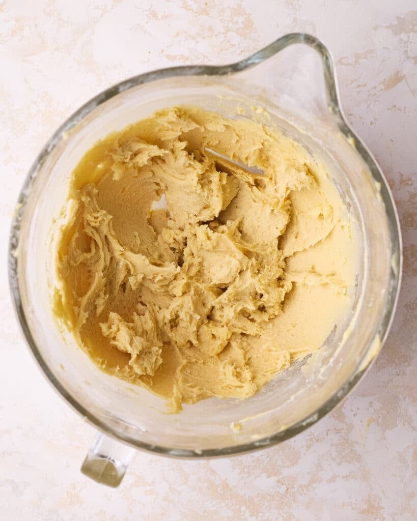 How butter cookie dough should look when it is ready to be piped - very soft.