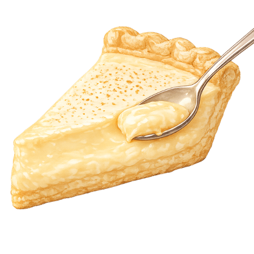 slice of custard pie that didn't set in the middle as was taken out of the oven too soon.
