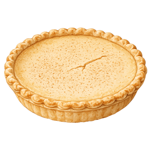 custard pie with a large crack on top.