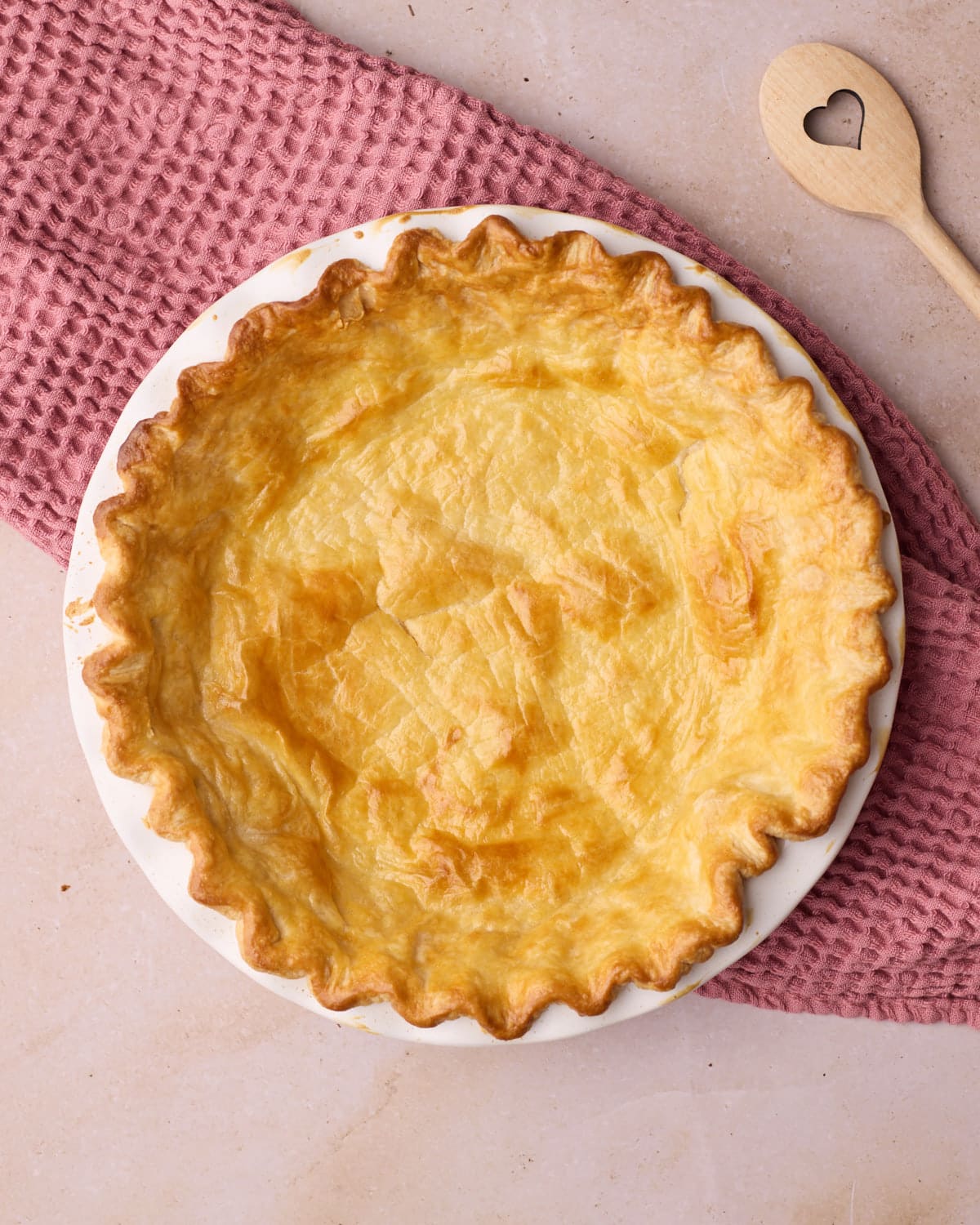 Fully baked homemade flaky pie crust. 