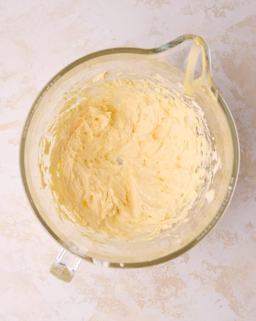 French buttercream in a glass bowl. 