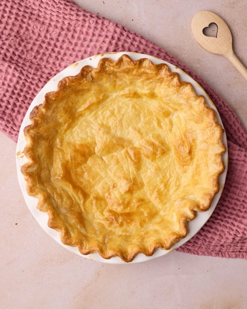 Empty baked pie crust.