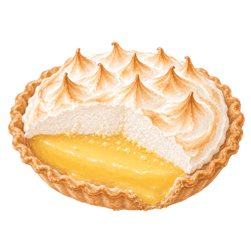 Troubleshooting graphic showing lemon meringue pie with gritty meringue.